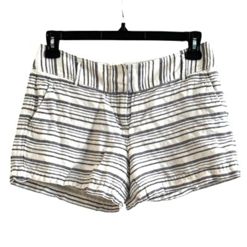 The Limited Cassidy Fit Striped Linen Shorts Size 6 Blue White Nautical Preppy